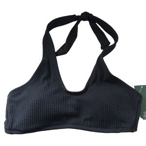 Wild Fable Black Textured Halter Bikini Top Medium 8-10 NWT Removable Pads